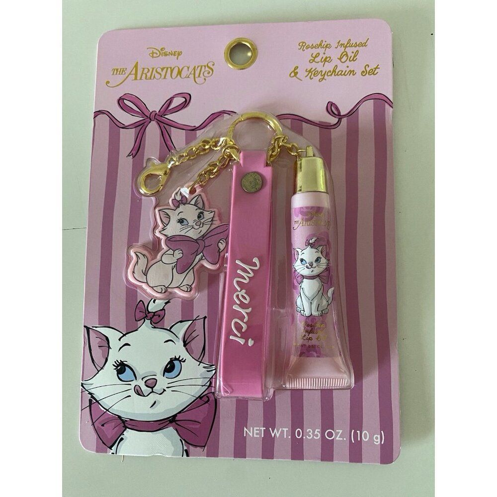 Disney The Aristocats Marie Rosehip Infused Lip Oil Bracelet & Keychain Set NEW